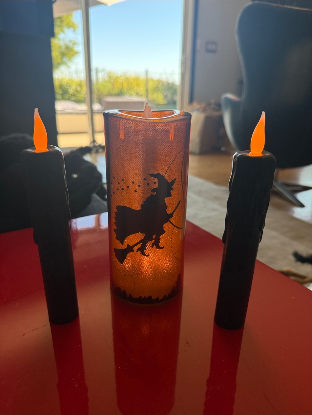 Halloween Witch LED Candle Set - Orange and Black